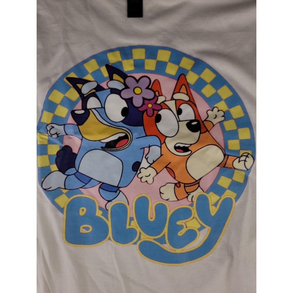 Bluey and Bingo T Shirt Kids Cartoon Characters White Gildan Softstyle Size XL